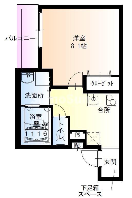 フジパレス尼崎東園田I番館(1K/3階)の間取り写真