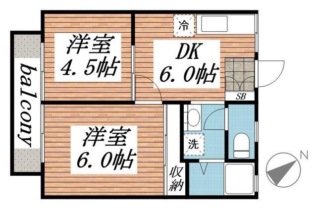 グランメゾンOC(2DK/2階)の間取り写真