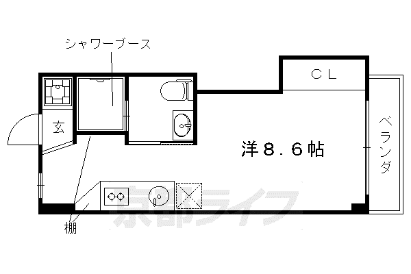 紫野ハイツ(1K/4階)の間取り写真