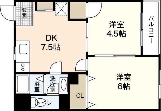 サンハイツ庚午(2DK/4階)の間取り写真
