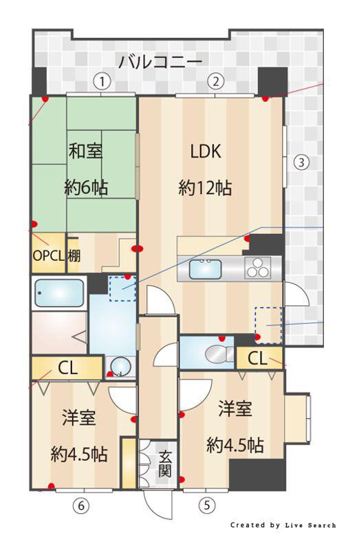 グランドアビタシオン平尾(3LDK/4階)の間取り写真