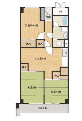 日興総持寺スカイマンション(3LDK/2階)の間取り写真