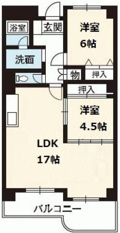 ガーデンハウス5(2LDK/6階)の間取り写真