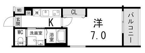 リアコートJR須磨鷹取(1K/2階)の間取り写真