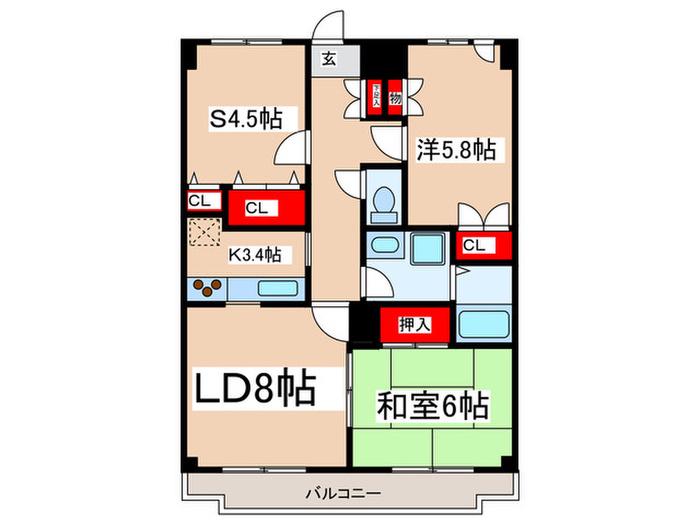 関寅ビル第2(2SLDK/4階)の間取り写真
