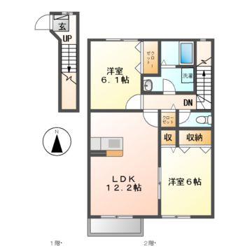 プラシード B(2LDK/2階)の間取り写真