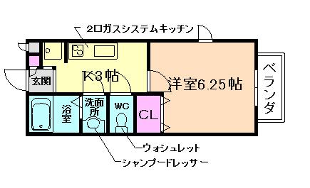 パル石橋(1K/2階)の間取り写真