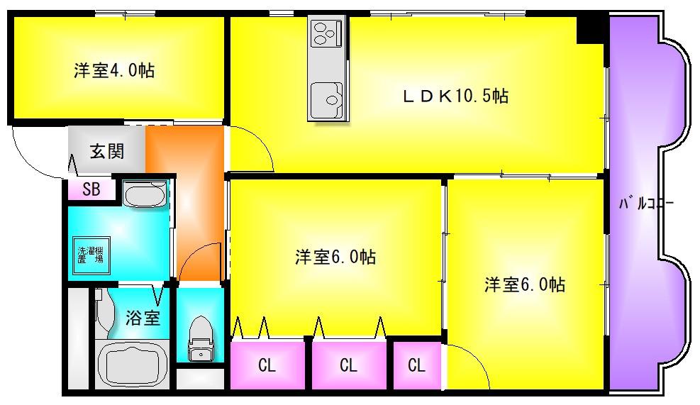 ディアハイム・ツジ(3LDK/3階)の間取り写真