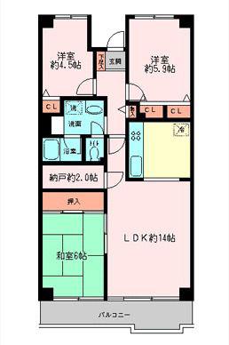 パレ平塚すみれ平4号棟(3SLDK/7階)の間取り写真