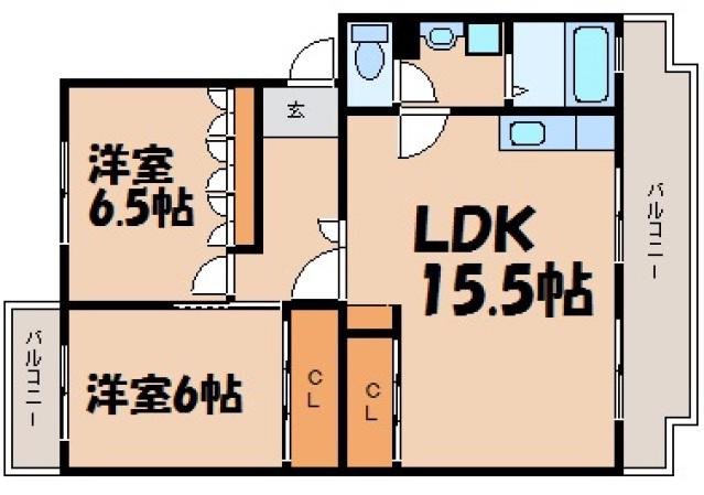 ソレイユ海田(2LDK/3階)の間取り写真