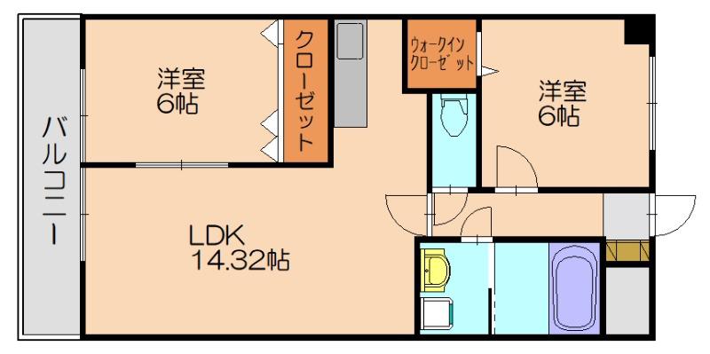カルフール長者原(2LDK/5階)の間取り写真