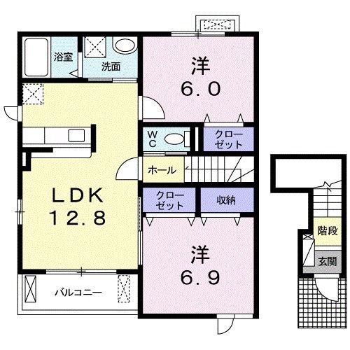 リバーサイド住吉B棟(2LDK/2階)の間取り写真