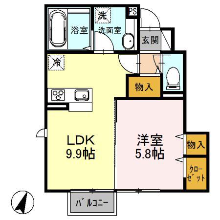 ARIETTA与原 B棟(1LDK/1階)の間取り写真