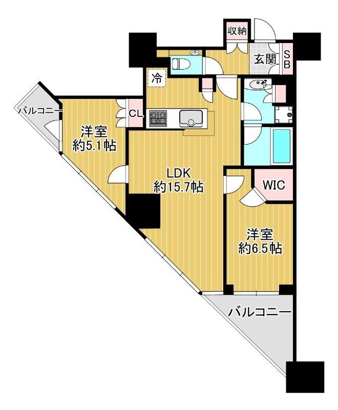 富久クロスコンフォートタワー(2LDK/43階)の間取り写真