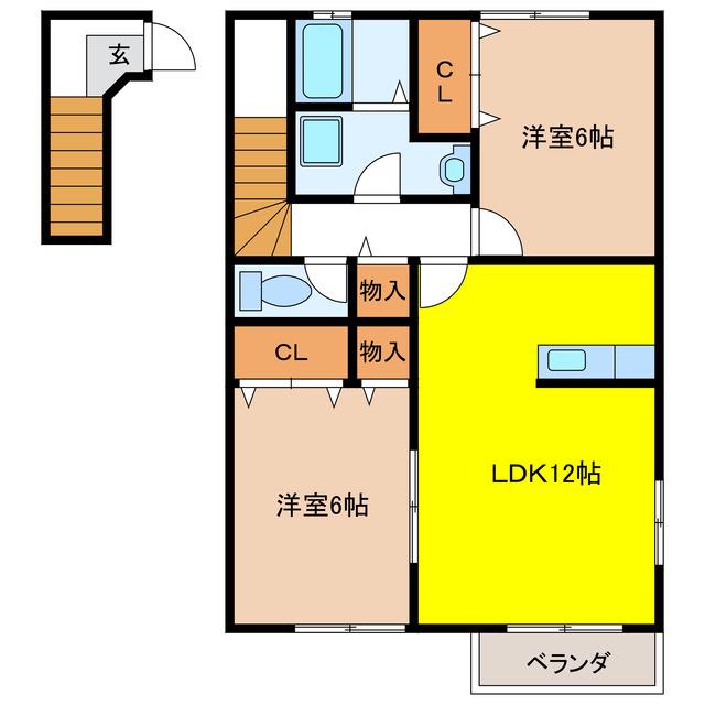ベルウッド壱番館(2LDK/2階)の間取り写真