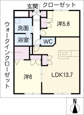 メゾン上名古屋(2LDK/1階)の間取り写真