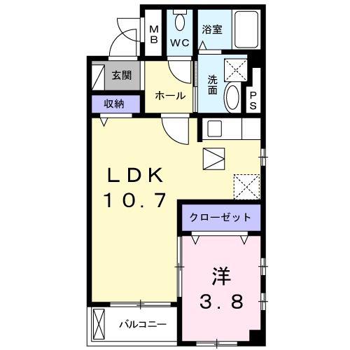 ライジングサン(1LDK/2階)の間取り写真