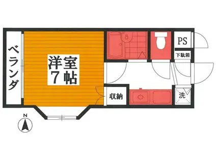 サンユウハイツII(1K/2階)の間取り写真
