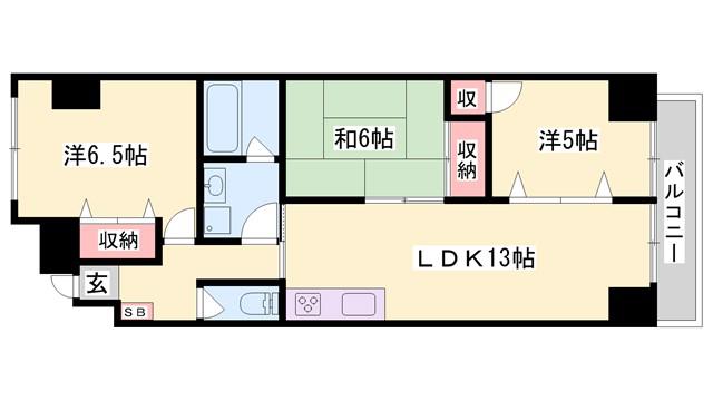 ブルー・エス(3LDK/6階)の間取り写真