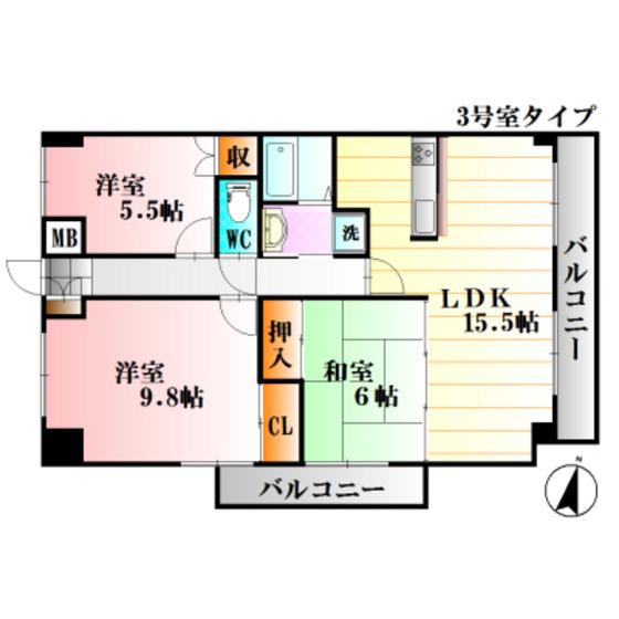 天衣中筋(3LDK/4階)の間取り写真