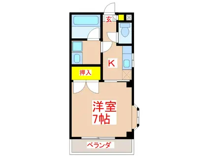 鹿児島市電谷山線 騎射場駅 徒歩6分 3階建 築27年(1K/1階)の間取り写真