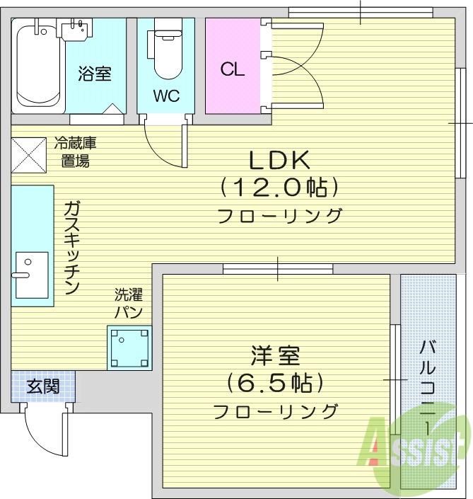 中倉麻布マンション(1LDK/4階)の間取り写真