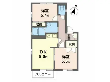 ウッディベル D棟(2LDK/2階)の間取り写真