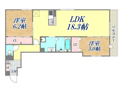 トリシア武庫川(2LDK/3階)の間取り写真