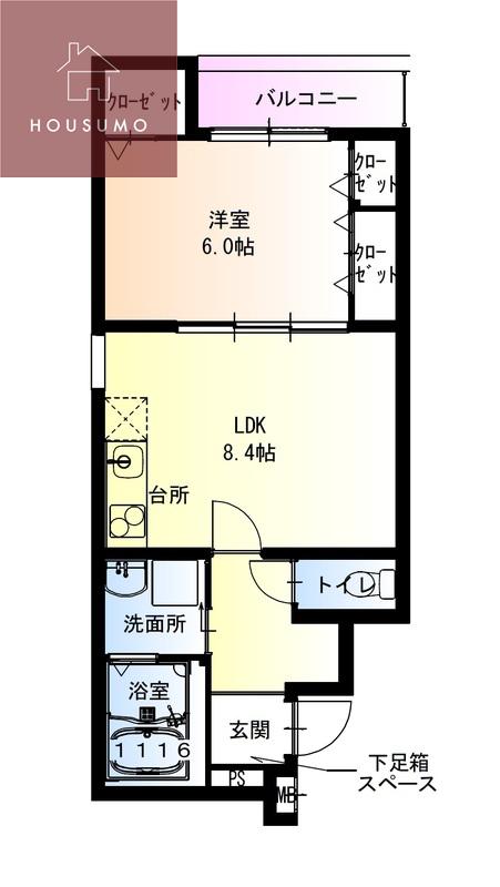 フジパレス俊徳道駅西(1LDK/1階)の間取り写真