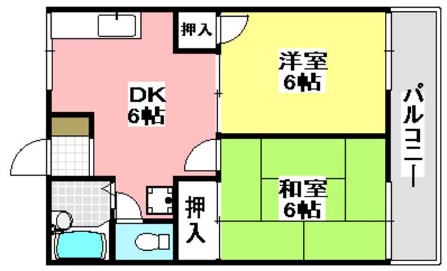 エバーグリーン(2DK/2階)の間取り写真