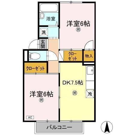 ラフィーネA棟(2DK/2階)の間取り写真