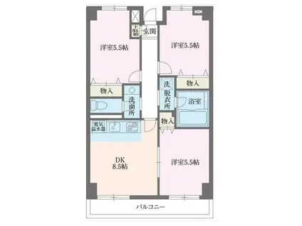 スカイコート(3DK/8階)の間取り写真