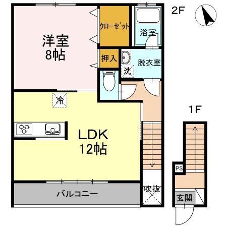 ハートプレイス(1LDK/2階)の間取り写真