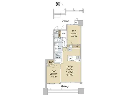 パデシオン六角堀川東(2LDK/13階)の間取り写真
