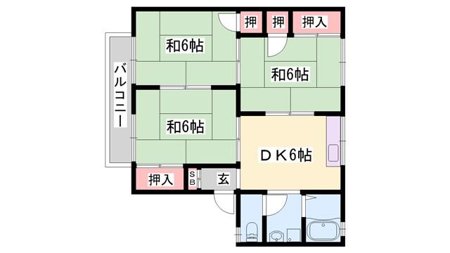 ハイツラポール A棟(3DK/2階)の間取り写真