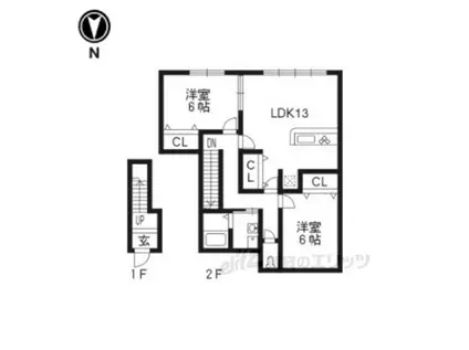 サンハイツ嵯峨野Ⅱ(2LDK/2階)の間取り写真