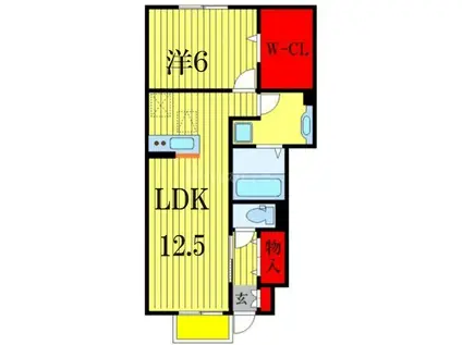 テラス丘の上B(1LDK/1階)の間取り写真