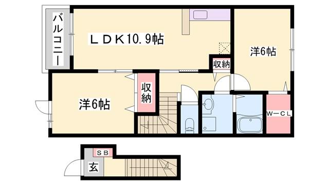 グランチャレットII(2LDK/2階)の間取り写真