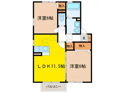 リジェールB(2LDK/2階)の間取り写真