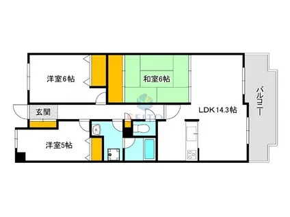 ヴィルヌーブ緑地公園(3LDK/6階)の間取り写真