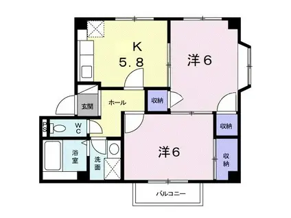 サンパティーク遠賀(2K/2階)の間取り写真