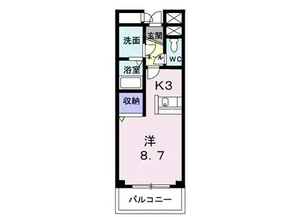 クロスローズ(ワンルーム/2階)の間取り写真