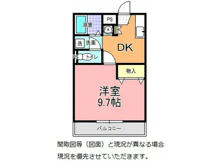 YNコート袴塚(1DK/3階)の間取り写真