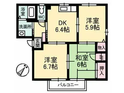 フォーレス日の出 A棟(3DK/2階)の間取り写真