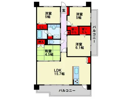 グランドパレス黒崎ランドマークス(4LDK/15階)の間取り写真