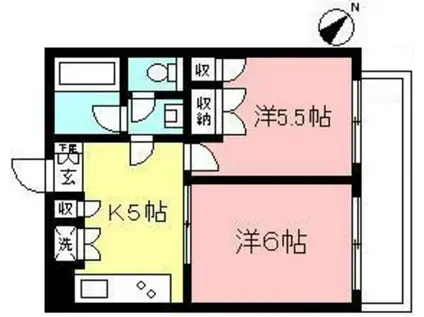 ラ・カーサ登戸(2K/4階)の間取り写真