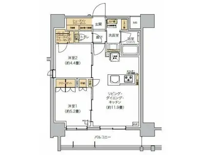 リビオメゾン芝浦(2LDK/5階)の間取り写真
