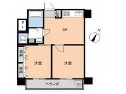 大山ダイヤモンドマンション(2DK/9階)の間取り写真