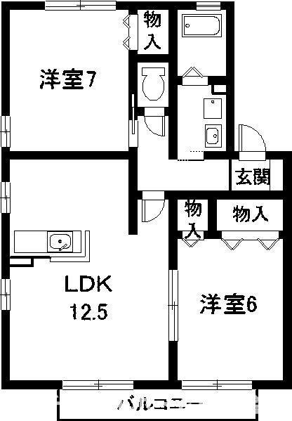 オーチャードタウンA棟(2LDK/1階)の間取り写真
