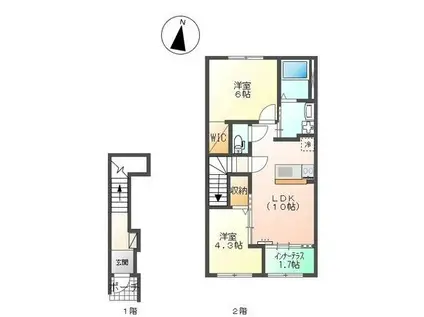 スターテラスII稲岡町1LDK/2LDK(2LDK/2階)の間取り写真